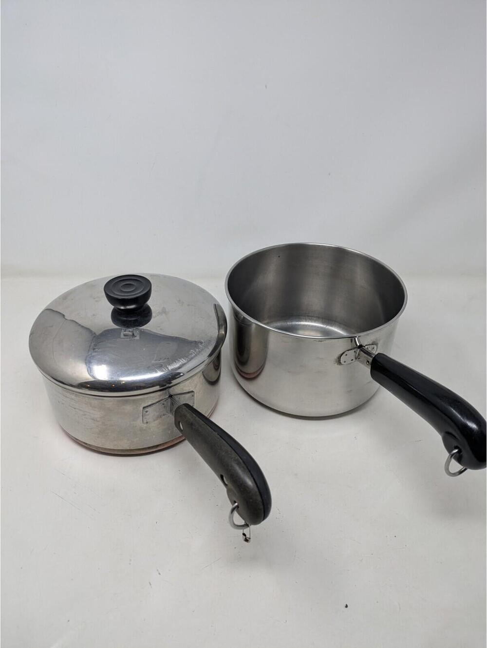 Vintage Revere Ware  2 QT & 3 QT Copper Bottom Saucepan Pots with 1 Lid USA